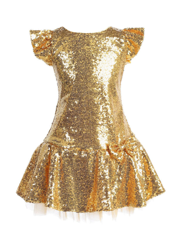 Big Girls Gold Sequin Ruffle Tutu Junior Bridesmaid Dress 8-12 - SophiasStyle.com